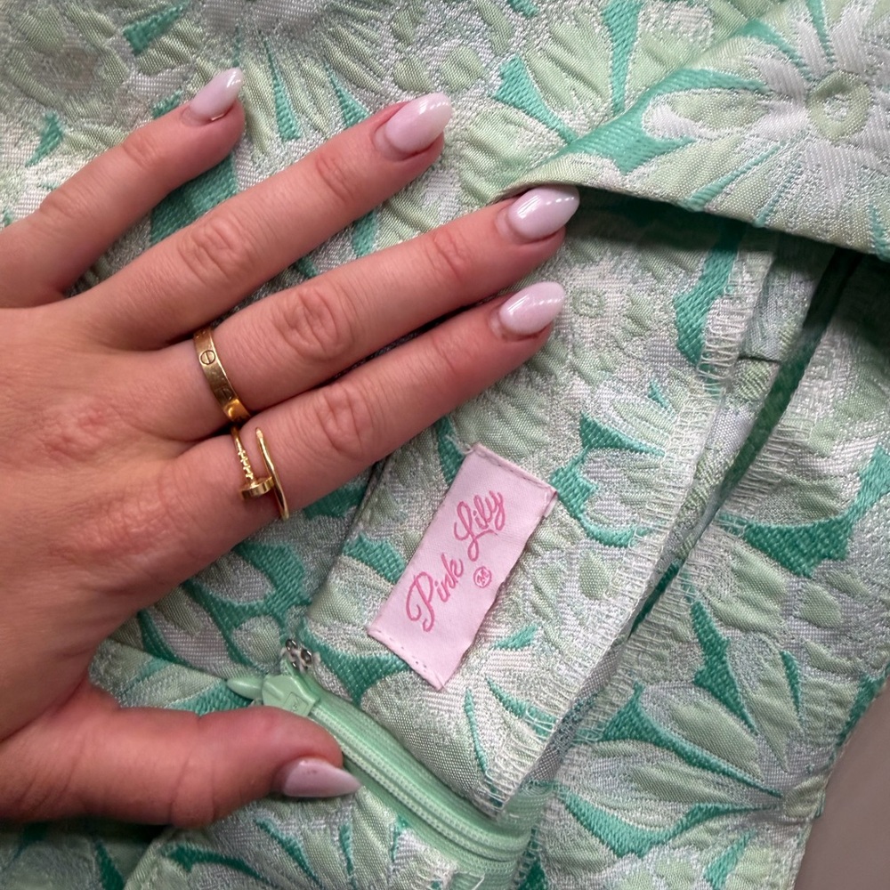 Pink Lily Mint Floral Jacquard Skort